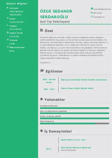 Acil Tıp Teknisyeni CV Örnekleri cv indir